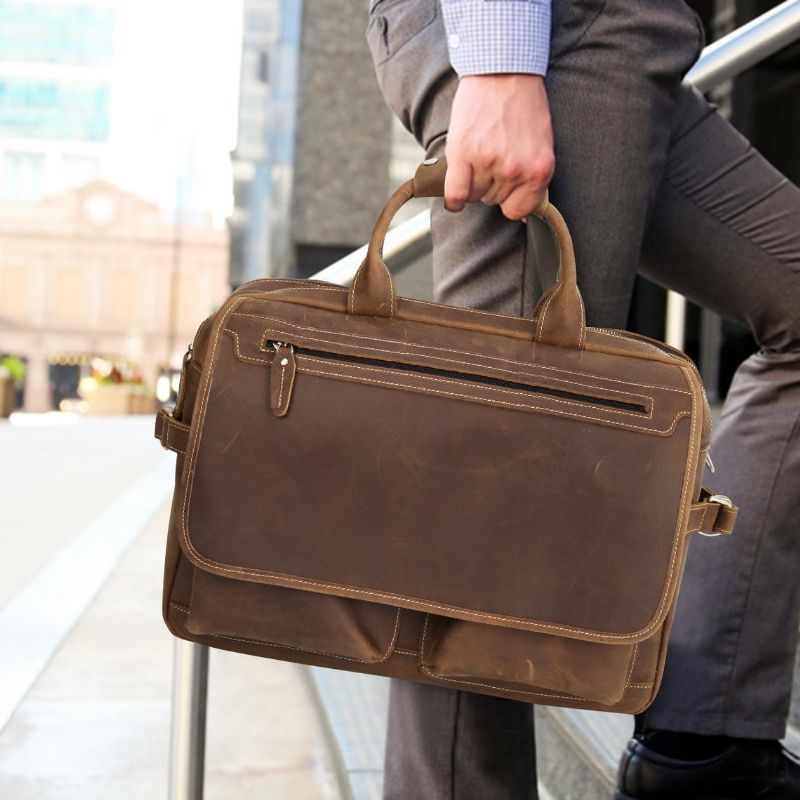 Aktentasche Aus Leder Messenger-tasche Für Herren 14 Zoll