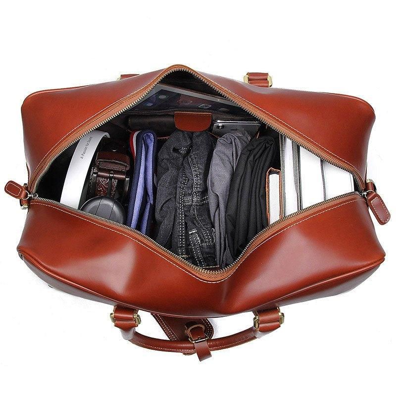 Braune Rote Leder-wochenendtasche Für Damen Und Herren