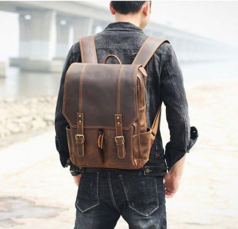 Brauner Lederrucksack Im Vintage-stil Für 17-zoll-laptop