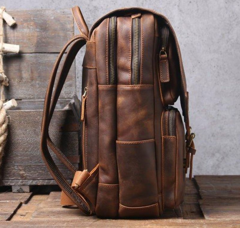 Brauner Lederrucksack Im Vintage-stil Für 17-zoll-laptop