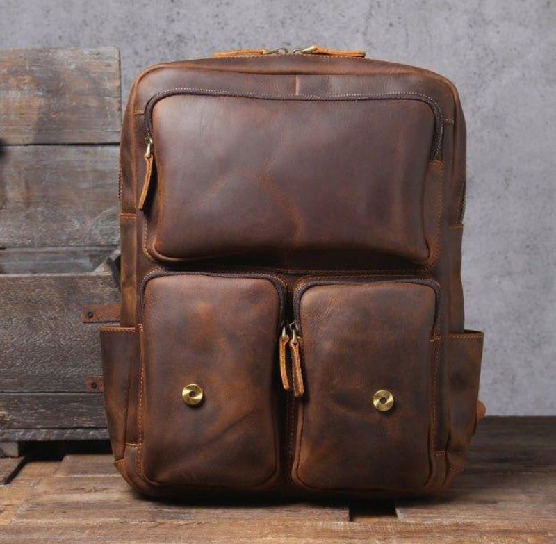 Brauner Lederrucksack Im Vintage-stil Für 17-zoll-laptop