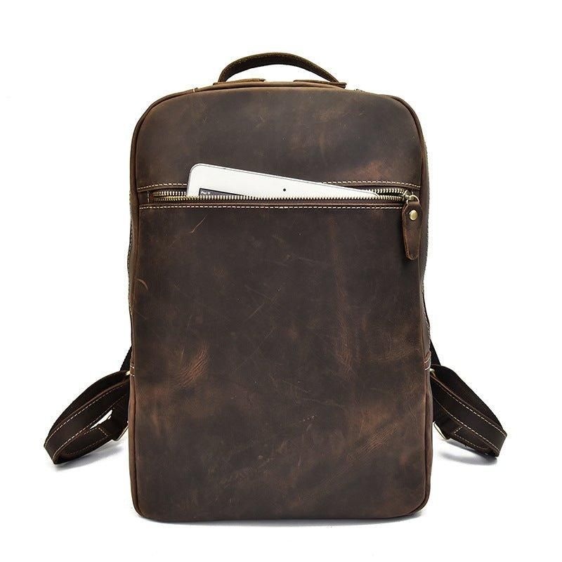 Brauner Lederrucksack Vintage-laptoprucksack