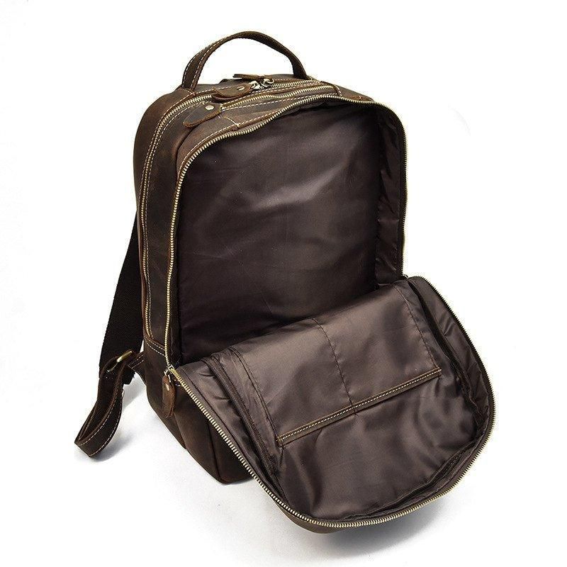 Brauner Lederrucksack Vintage-laptoprucksack