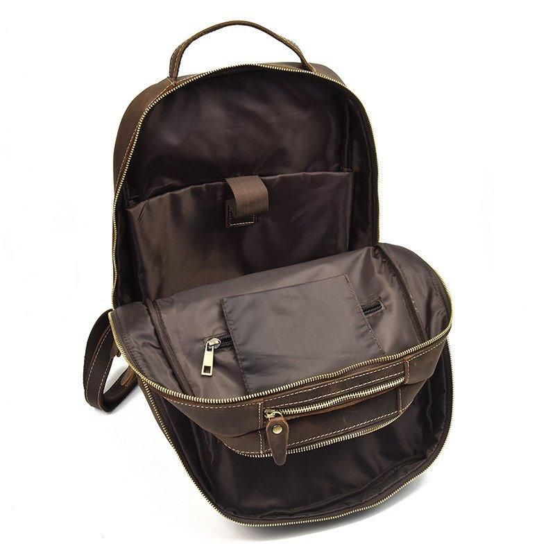 Brauner Lederrucksack Vintage-laptoprucksack