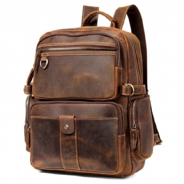 Brauner Vintage-rucksack Aus Leder Für Laptops Männer