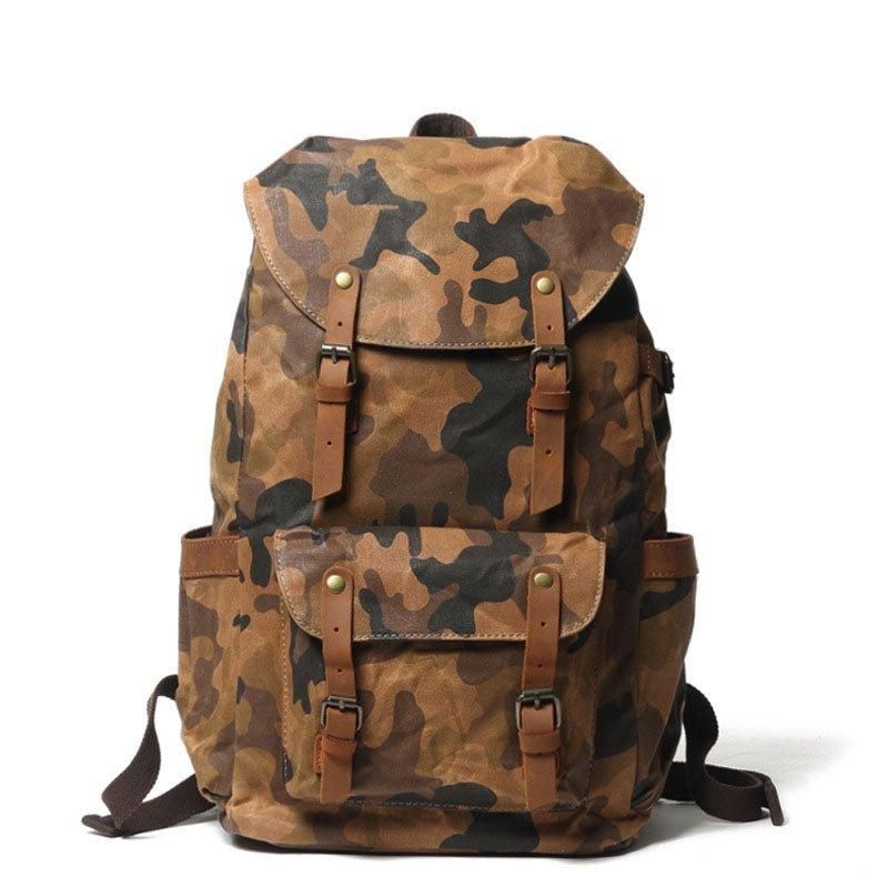 Camouflage-rucksack Aus Gewachstem Canvas Für Die Schule