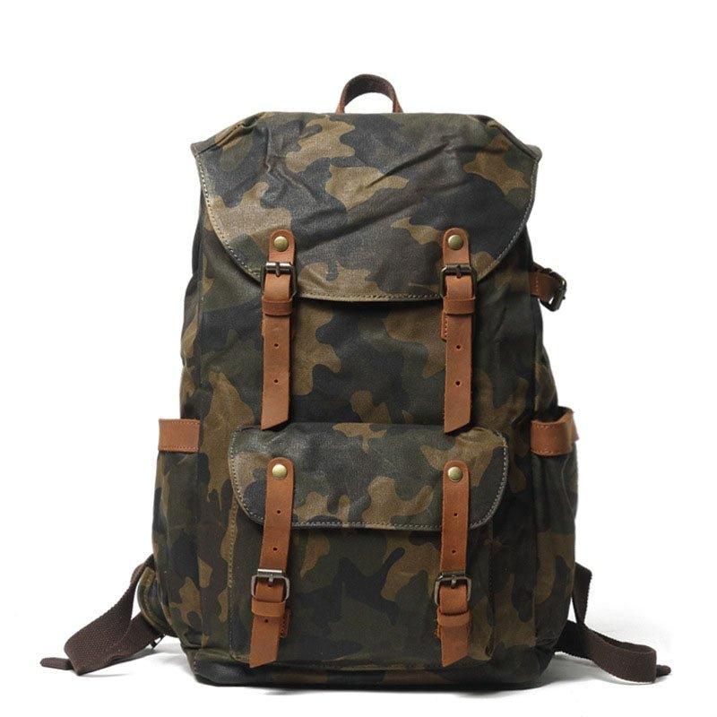 Camouflage-rucksack Aus Gewachstem Canvas Für Die Schule