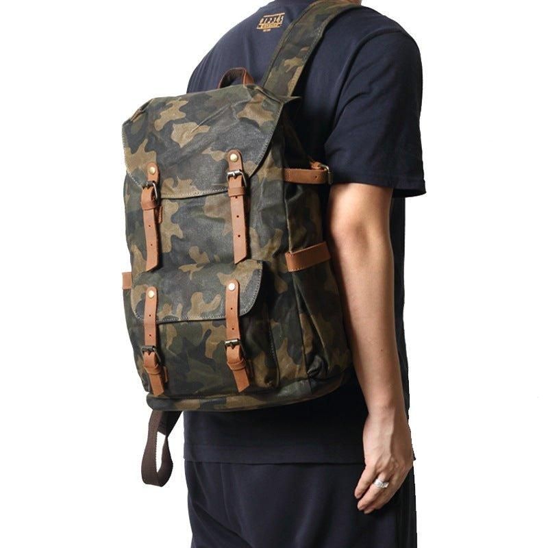 Camouflage-rucksack Aus Gewachstem Canvas Für Die Schule