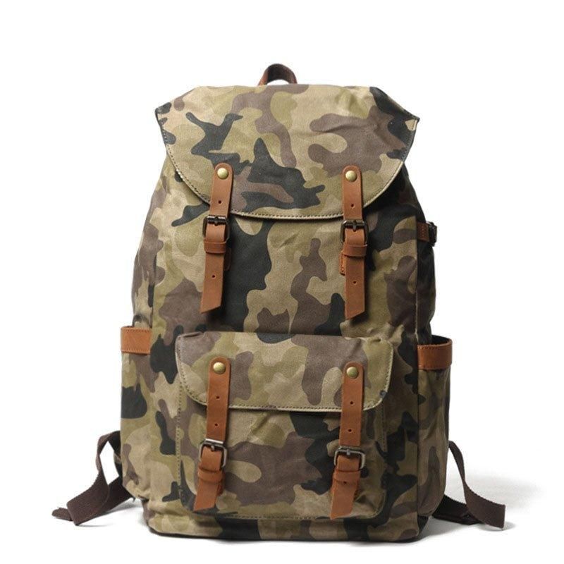 Camouflage-rucksack Aus Gewachstem Canvas Für Die Schule