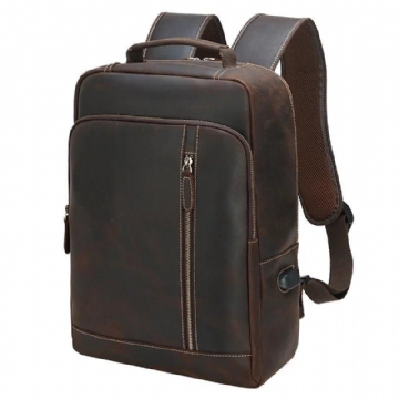 Crazy Horse-laptoprucksack Aus Leder Für Herren