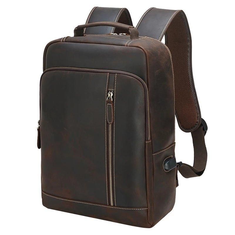 Crazy Horse-laptoprucksack Aus Leder Für Herren