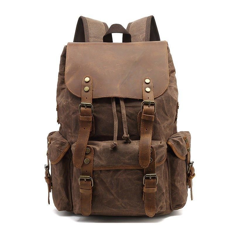 Großer Rucksack Aus Leder Und Canvas