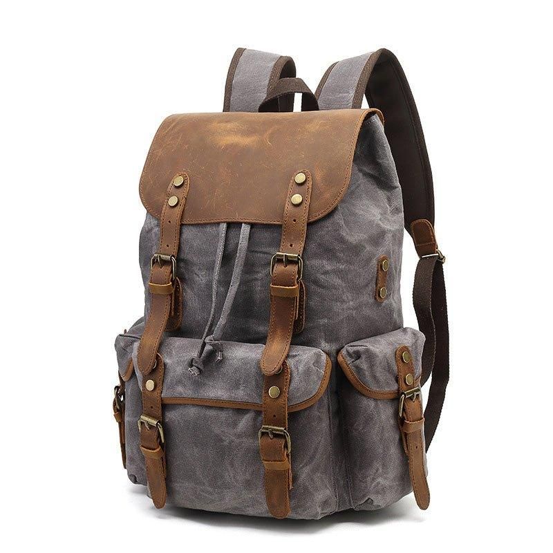 Großer Rucksack Aus Leder Und Canvas