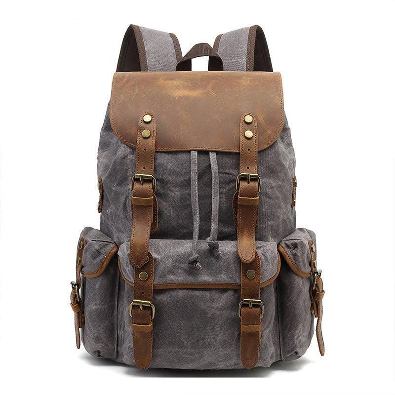 Großer Rucksack Aus Leder Und Canvas