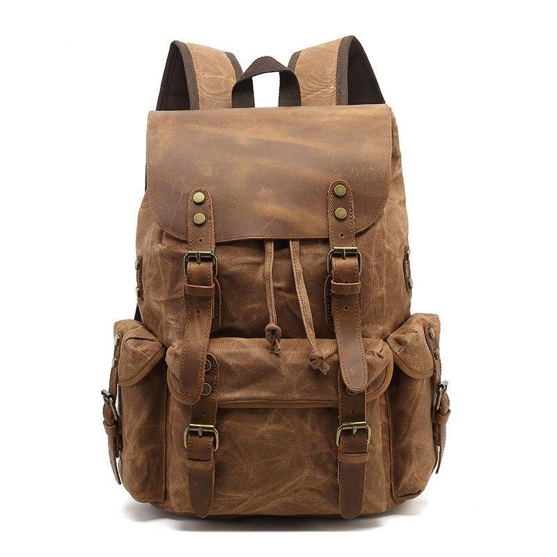 Großer Rucksack Aus Leder Und Canvas