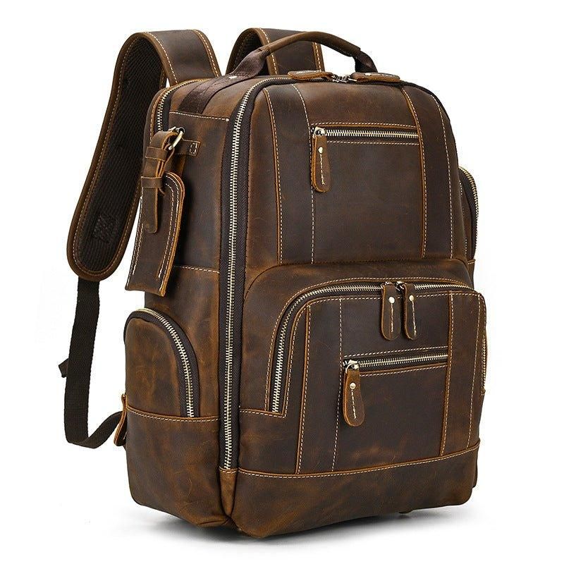 Großer Vintage Herren Lederrucksack Für Reisen