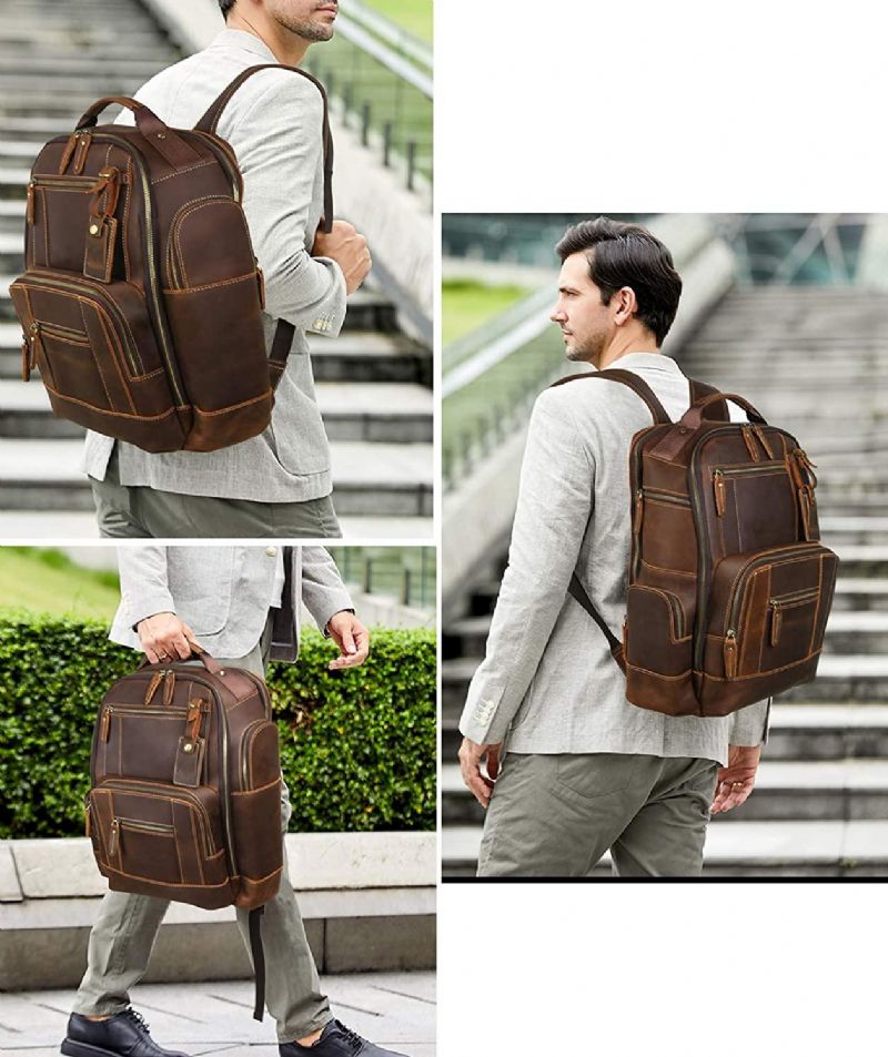 Großer Vintage Herren Lederrucksack Für Reisen