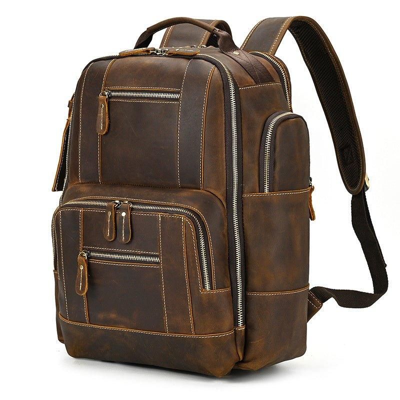 Großer Vintage Herren Lederrucksack Für Reisen