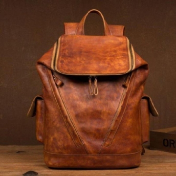 Großer Vintage Lederrucksack Für Herren