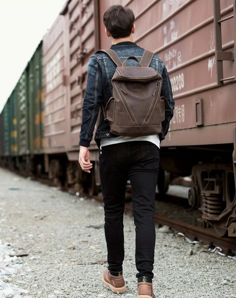 Großer Vintage Lederrucksack Für Herren