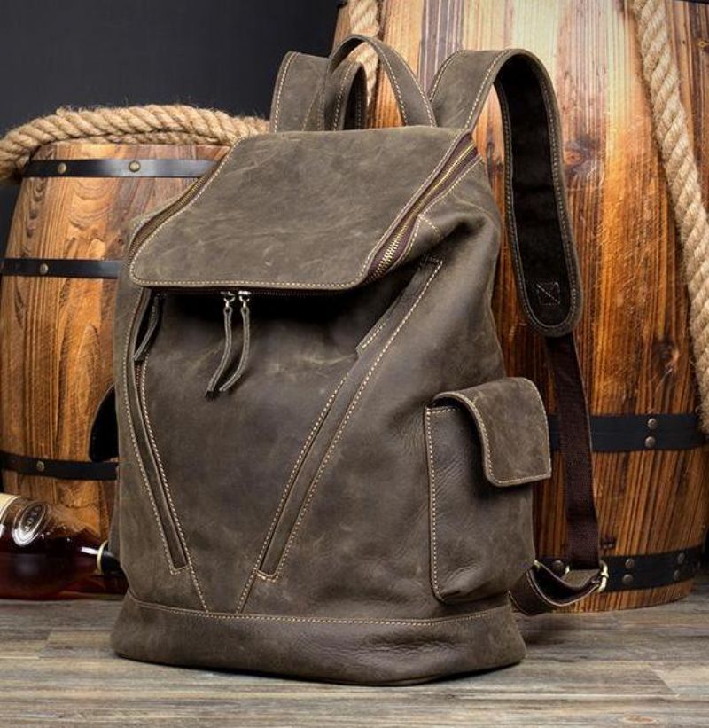 Großer Vintage Lederrucksack Für Herren