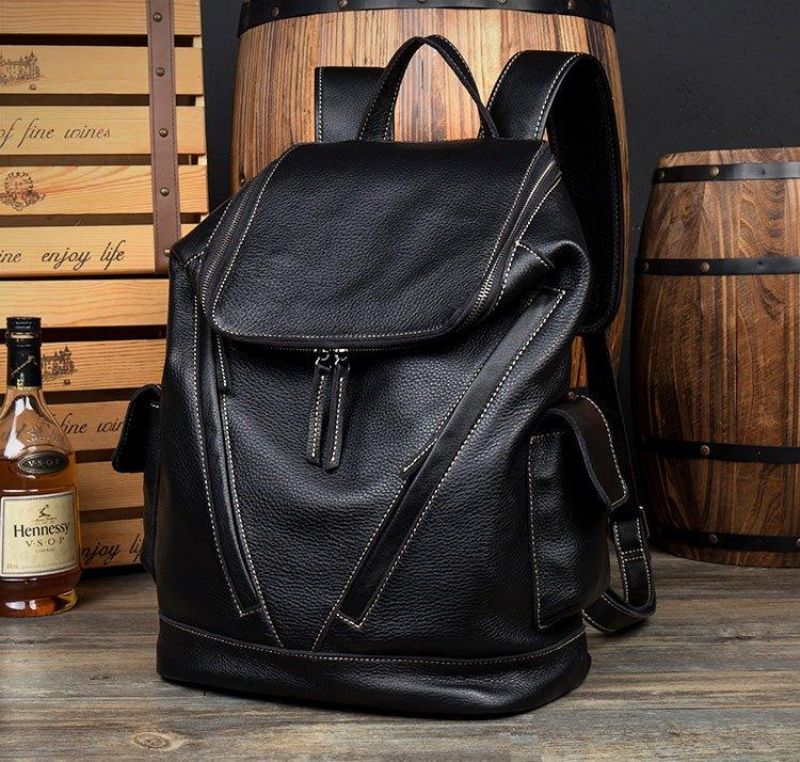 Großer Vintage Lederrucksack Für Herren