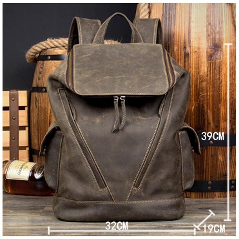 Großer Vintage Lederrucksack Für Herren