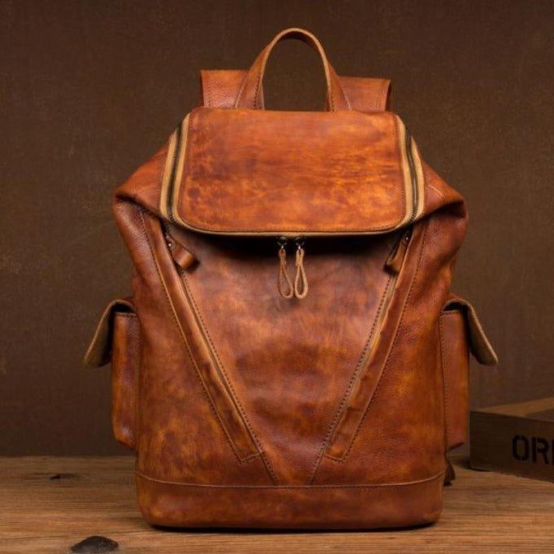 Großer Vintage Lederrucksack Für Herren