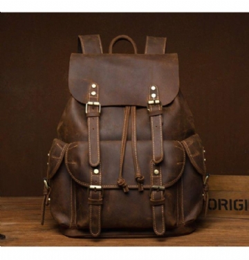 Großer Vintage Lederrucksack Für Herren Laptop