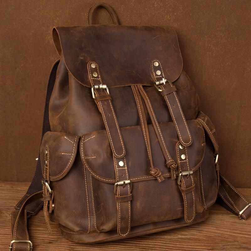 Großer Vintage Lederrucksack Für Herren Laptop