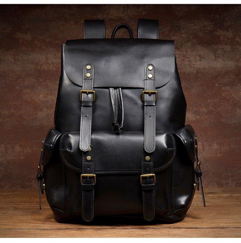 Großer Vintage Lederrucksack Für Herren Laptop