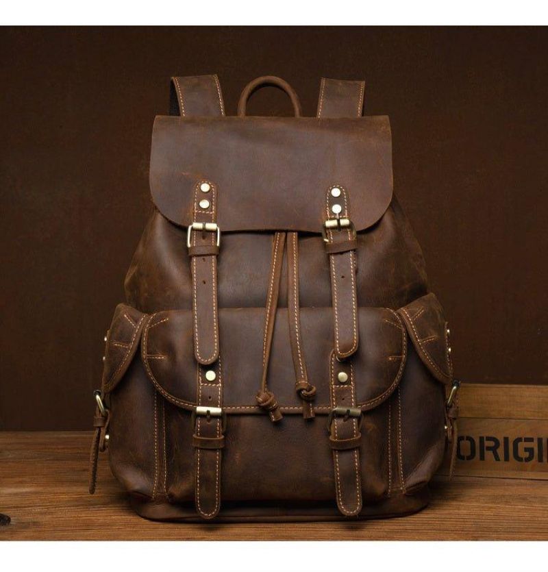 Großer Vintage Lederrucksack Für Herren Laptop