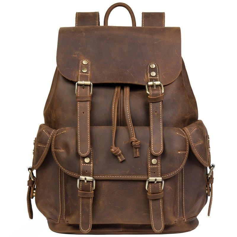 Großer Vintage Lederrucksack Für Herren Laptop