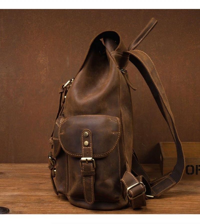 Großer Vintage Lederrucksack Für Herren Laptop