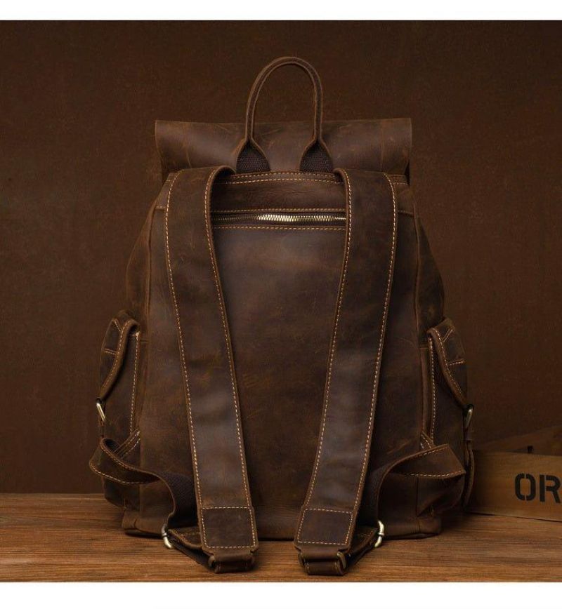 Großer Vintage Lederrucksack Für Herren Laptop