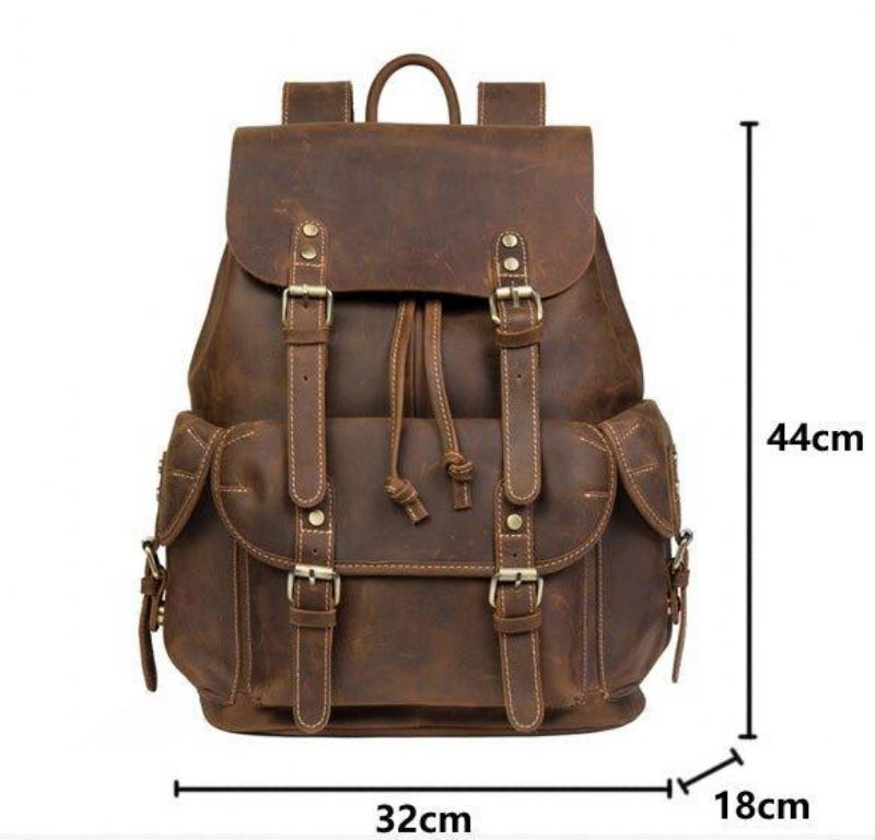 Großer Vintage Lederrucksack Für Herren Laptop