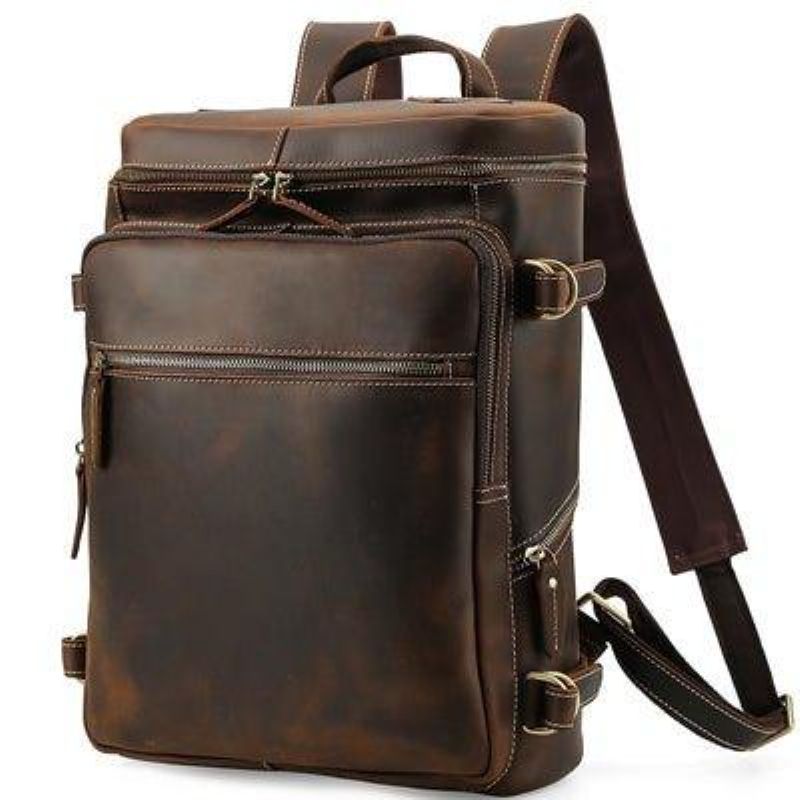 Großer Vintage Lederrucksack Für Laptop