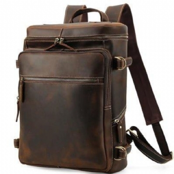 Großer Vintage Lederrucksack Für Laptop