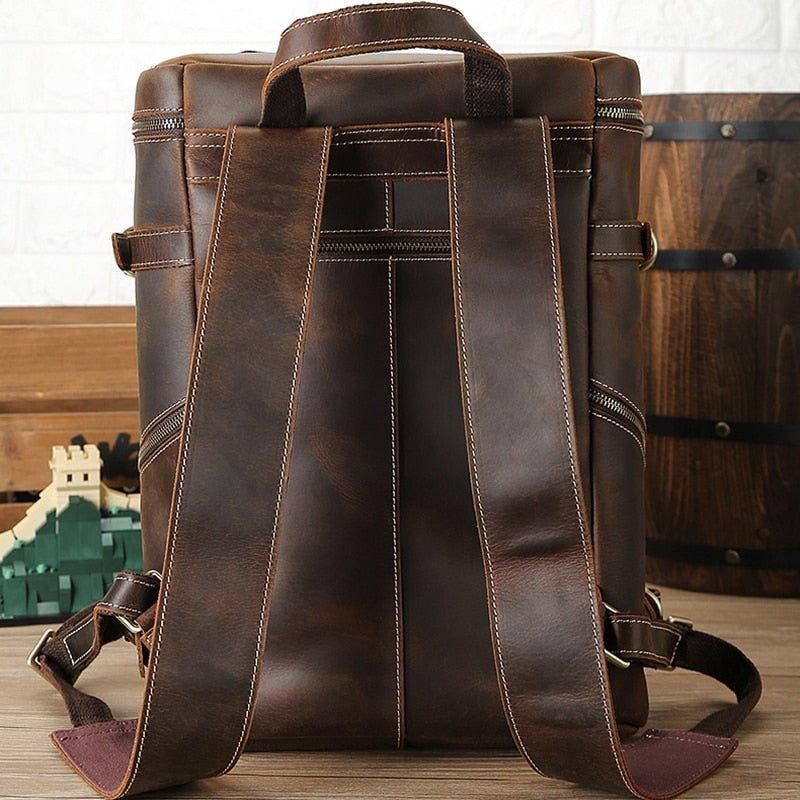 Großer Vintage Lederrucksack Für Laptop