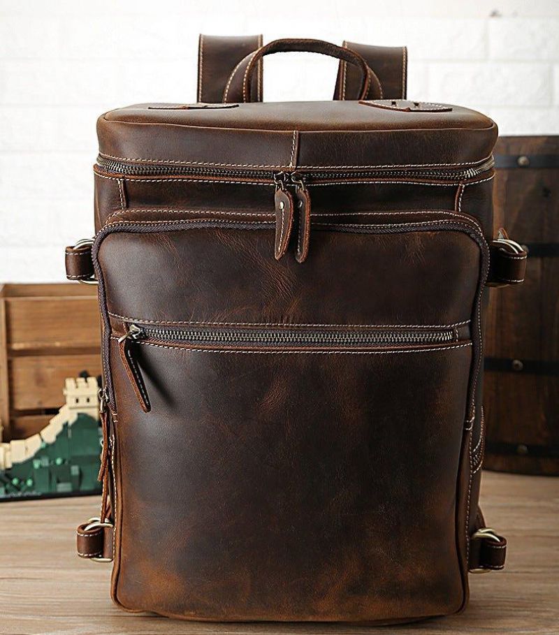 Großer Vintage Lederrucksack Für Laptop