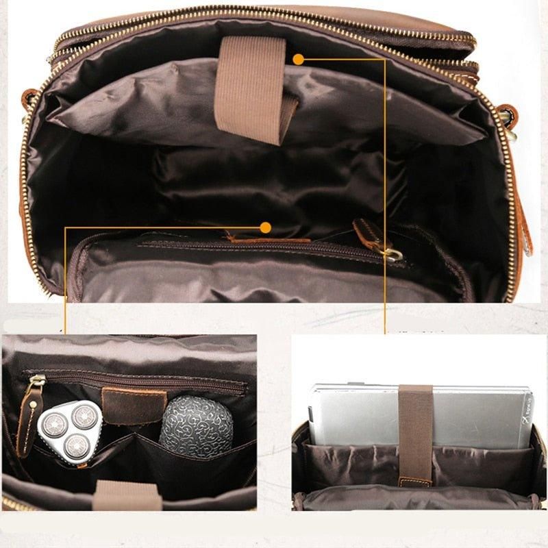 Großer Vintage Lederrucksack Für Laptop