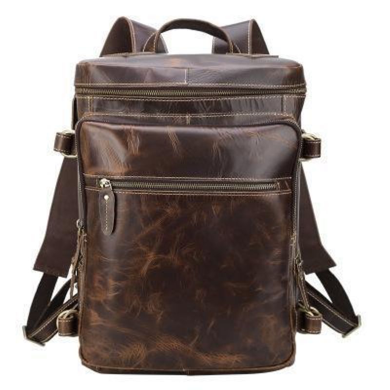 Großer Vintage Lederrucksack Für Laptop