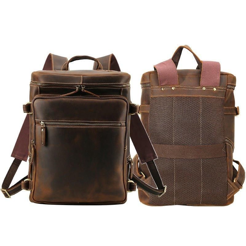 Großer Vintage Lederrucksack Für Laptop