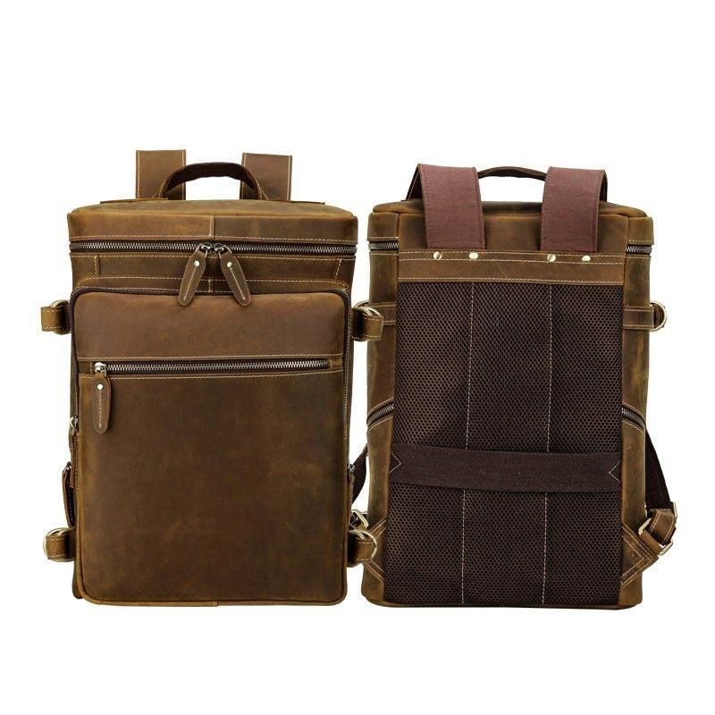 Großer Vintage Lederrucksack Für Laptop