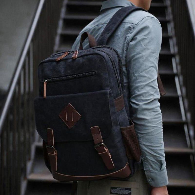 Großer Vintage-rucksack Aus Canvas Für Herren Laptoptasche