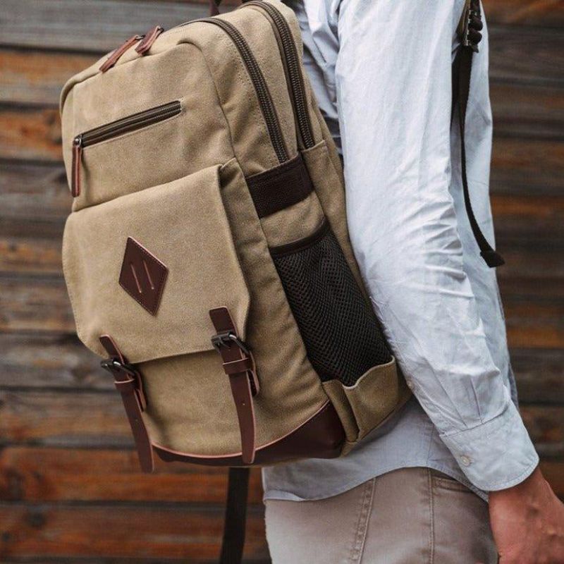 Großer Vintage-rucksack Aus Canvas Für Herren Laptoptasche