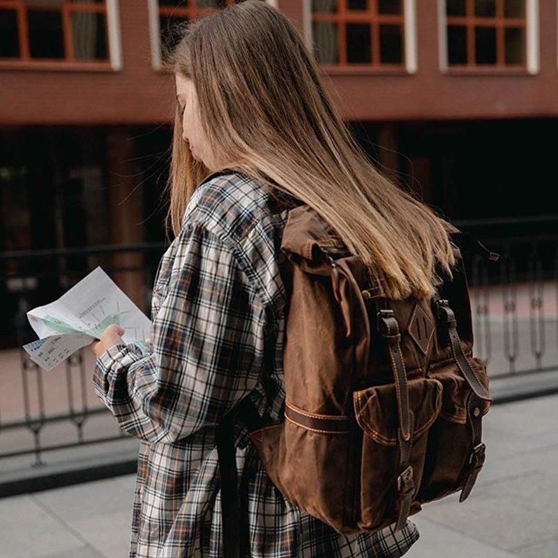 Großer Vintage-rucksack Aus Canvas Für Reisen