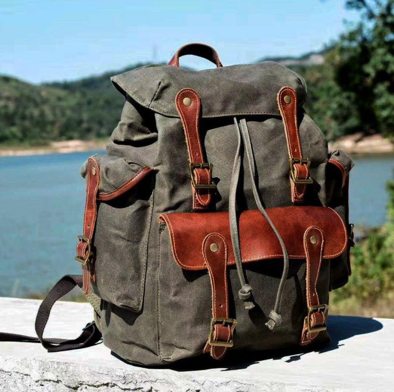 Großer Vintage-rucksack Aus Gewachstem Canvas Für Herren