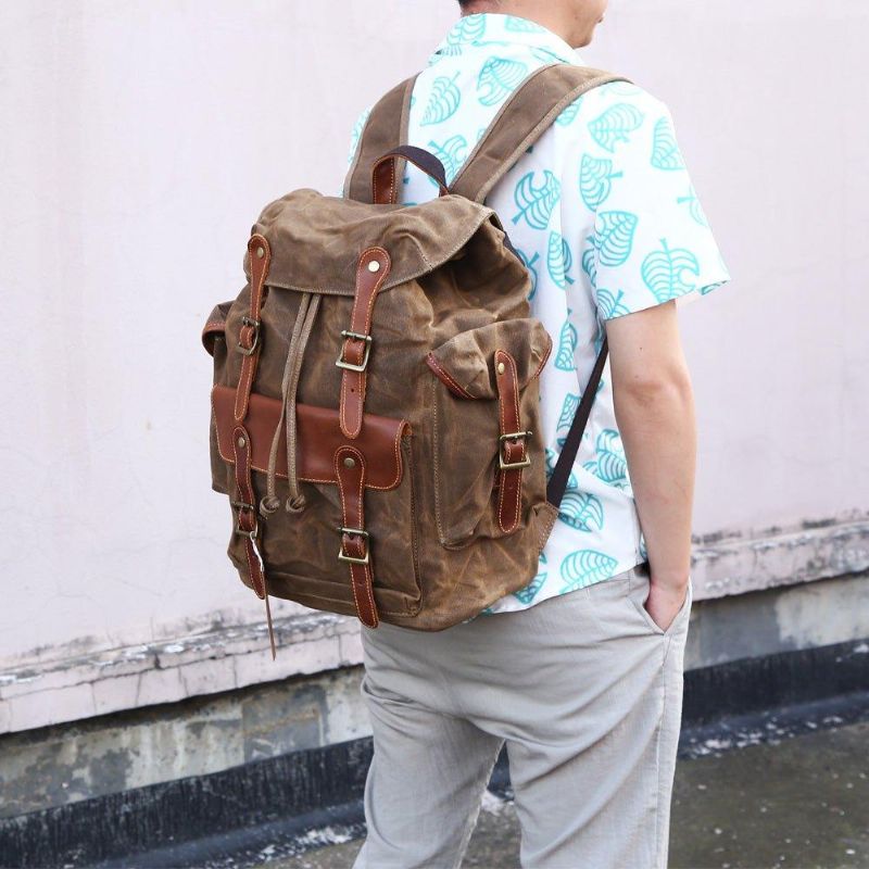 Großer Vintage-rucksack Aus Gewachstem Canvas Für Herren