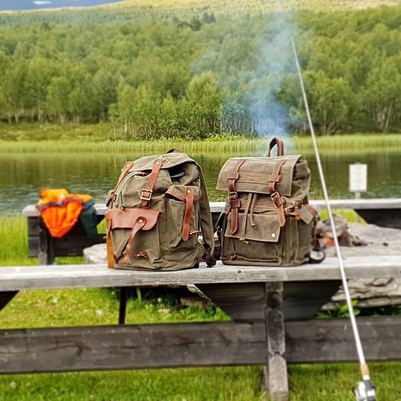 Großer Vintage-rucksack Aus Gewachstem Canvas Für Herren